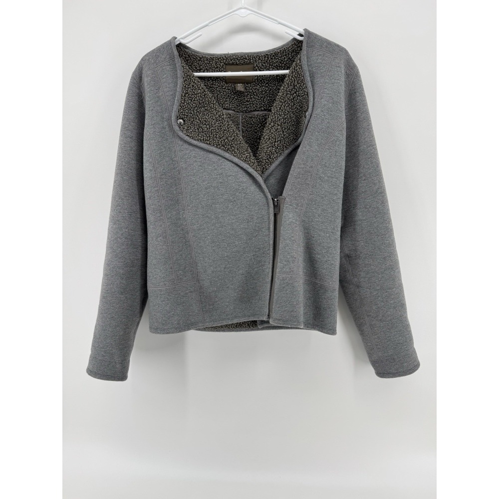 Tommy Bahama Gray Cotton Zip Cardigan Jacket Women's Small Sherpa Lined